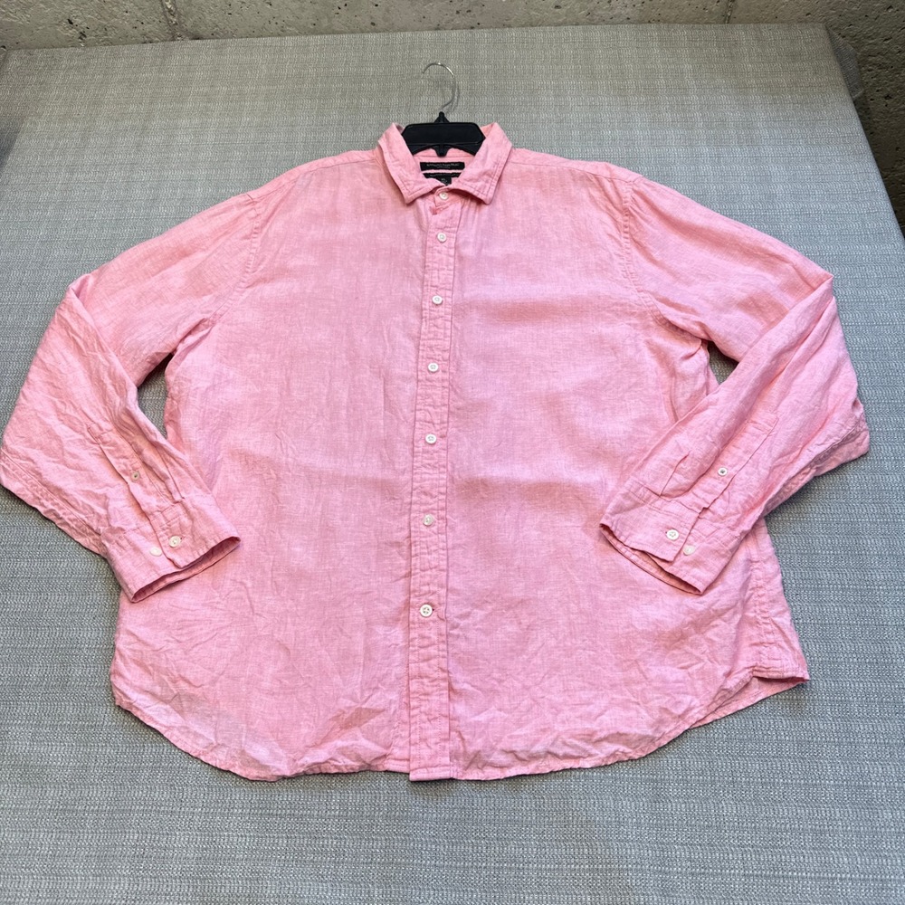 100% Linen Button Shirt Mens XL Banana Republic Pink Coastal Euro Summer Casual‎